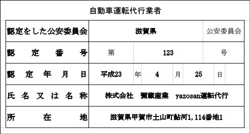 自動車運転代行業者 標識